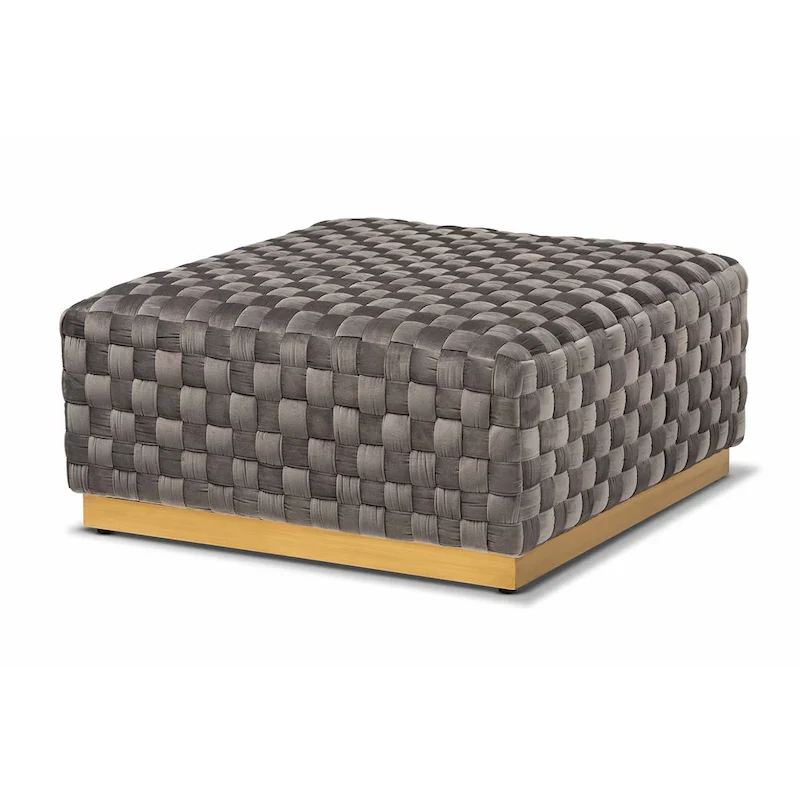 Grey Velvet Square Cocktail Ottoman – Medium