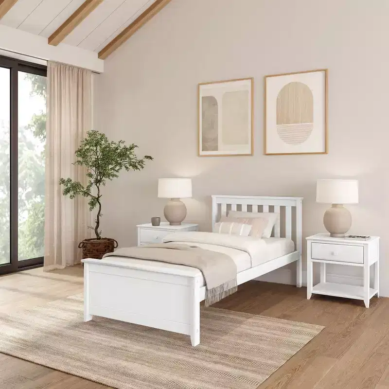 Plank+Beam Classic Solid Wood Twin Platform Bed Frame with Slatted Headboard