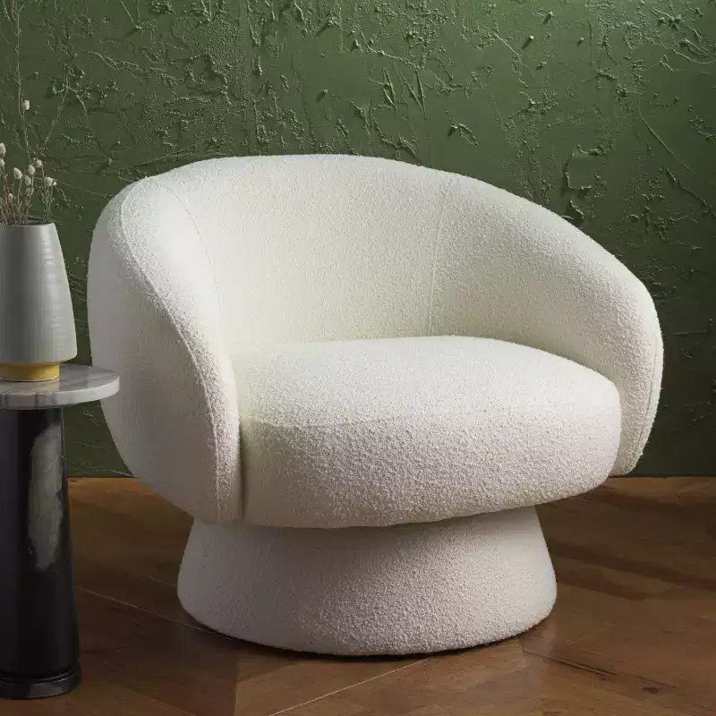 Petryna Boucle Swivel Accent Chair - SFV4822 - Ivory - Safavieh Couture