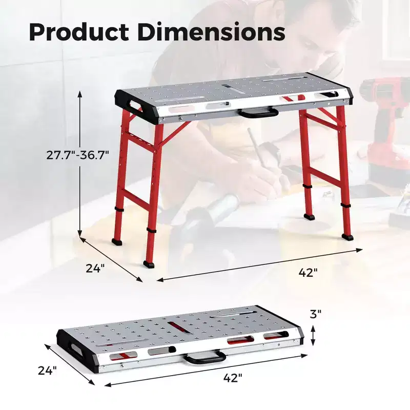 Costway Welding Table 42 x 21 with Adjustable Height 2 Bar Clamps and Carrying Handle