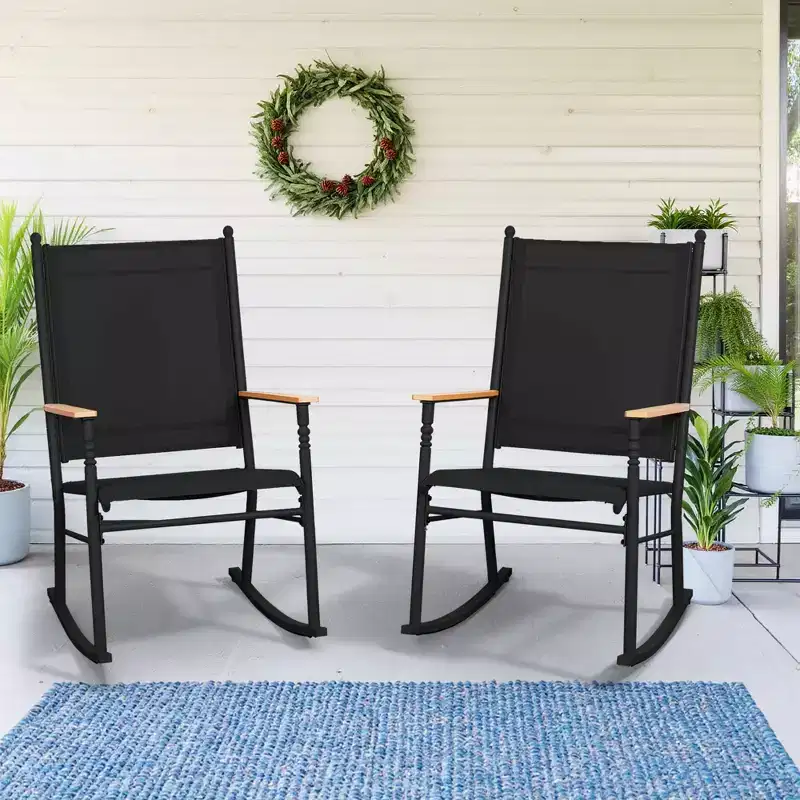 Celebalcony Outdoor Rocking Chairs Set of 2, High Back Patio Rocking Chair Set,Textilene Fabric Outdoor Rocking Chair for Porch,Patio,Balcony