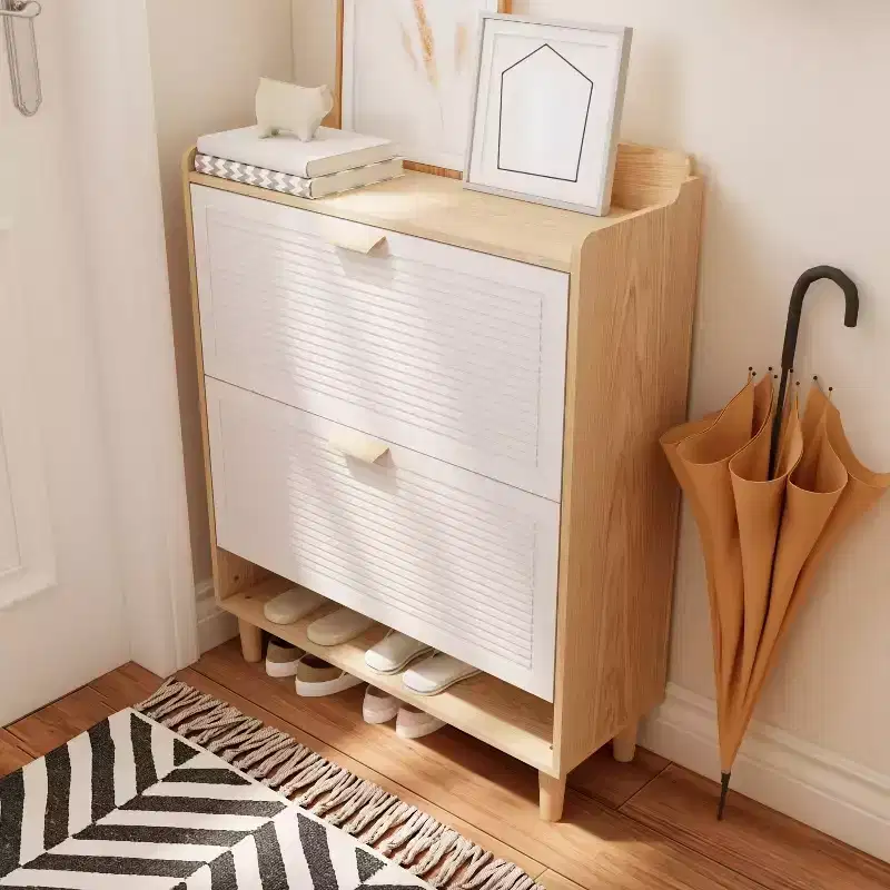 Shoe Cabinet with 2 Flip Drawers, 31.5 Inch Slim Shoe Organizer, Freestanding Hidden Narrow Shoe Rack Cabinet for Entryway Living Room Hallway