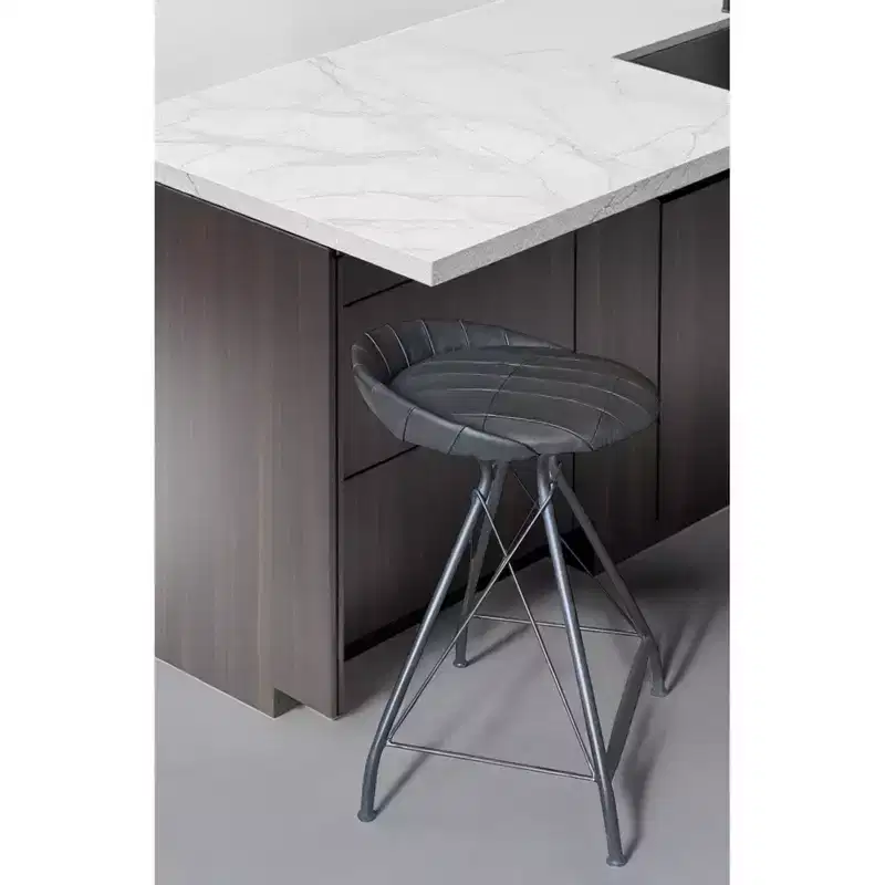 HomeRoots 24 Gray Leather and Iron Low Back Counter Height Swivel Bar Chair