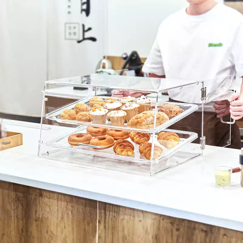 VEVOR Pastry Display Case, 2-Tier Countertop Bakery Display Case, Acrylic Display Box with Rear Door Access & Removable Shelves, 20.7x13.2x11.9