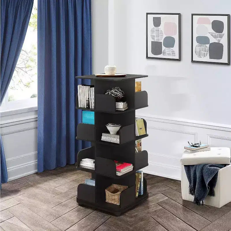Kings Brand Furniture - 4-Tier Revolving Bookcase Bookshelf, Media Storage Cabinet