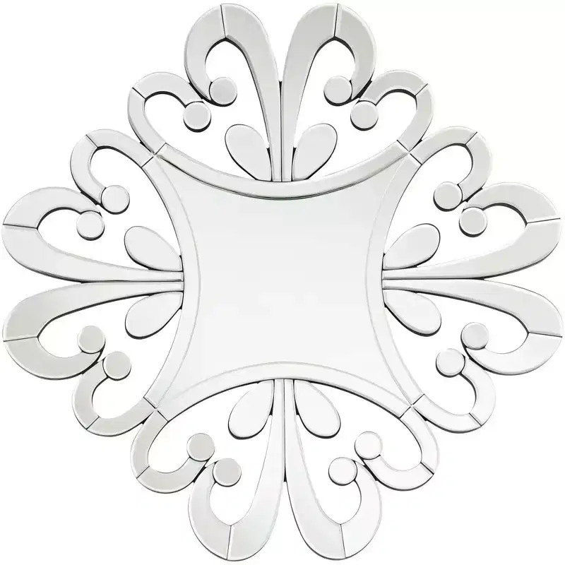 Possini Euro Design Soleil Square Starburst Vanity Wall Mirror Modern Beveled Cut Glass Pattern Frame 31 1/2 Wide for Bathroom Bedroom House Entryway