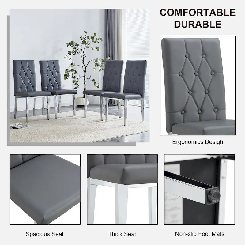 4 piece set of gray armless dining chairs brings a touch of elegance and mystery to the dining area with its deep gray tone