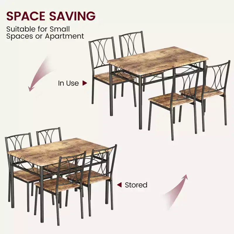 Dining Table Set for 4, Modern Small Table and Chairs Set, Metal Frame and MDF Tabletop, for Kitchen, Dining Room, Small Spaces, Breakfast