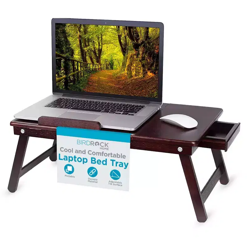 Bamboo Laptop Bed Lap Tray with Storage Drawer & Adjustable Tilt, Natural