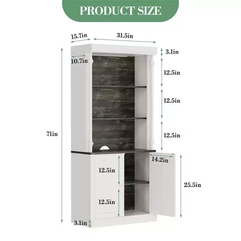 71 Freestanding Kitchen Pantry Cabinet with LED Lighting, Tall Storage Hutch with 2 Doors and Adjustable Shelves, Modern Pantry for Living Room