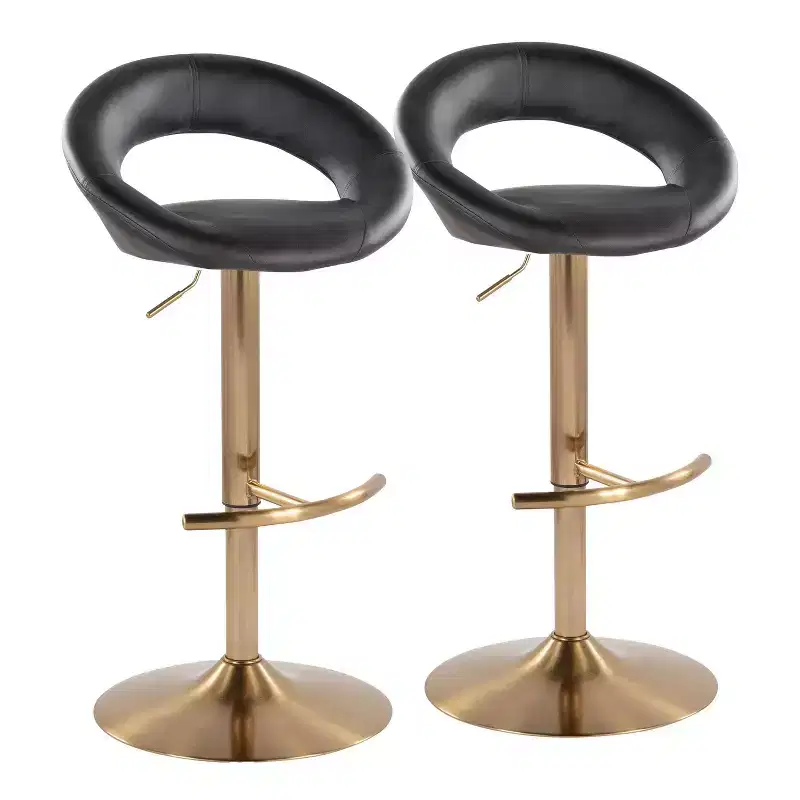 LumiSource Set of 2 Posh Adjustable Barstools Gold/Black PU