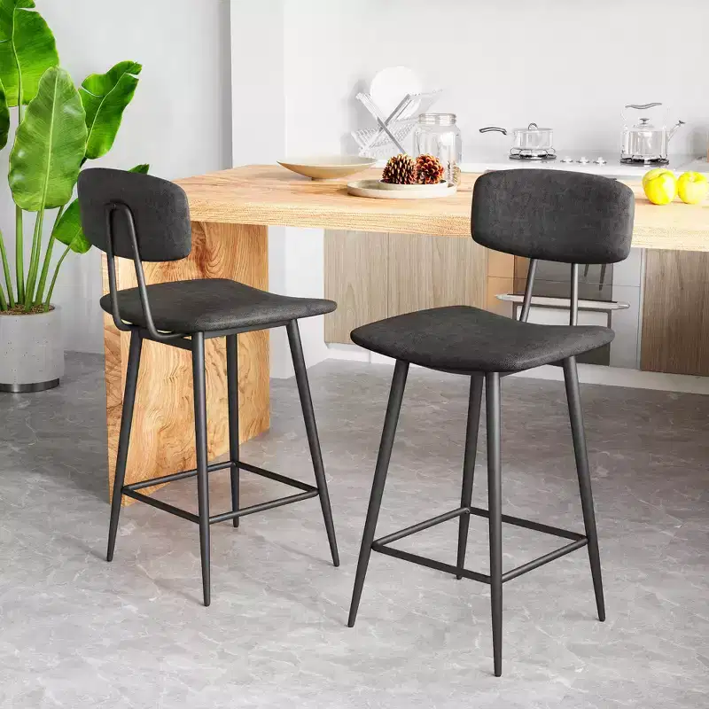 Dyonery Counter Height Bar Stools, 25.6 Faux Leather Barstools with Back, Waterproof Upholstery, Sturdy Metal Frame for Kitchen Island, Rustic Grey