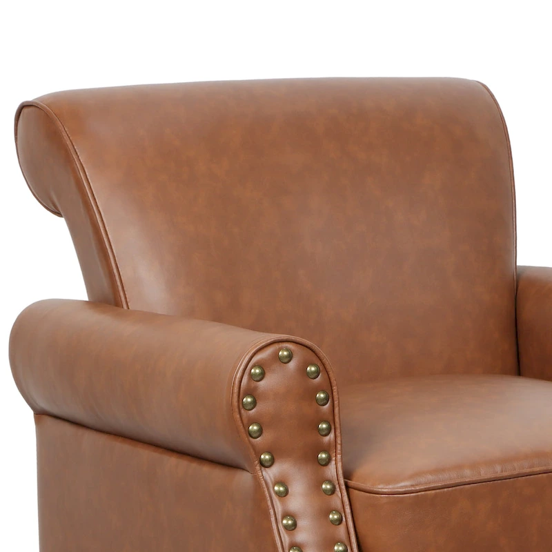 Nailheads Accent Chair Faux Leather Armchair