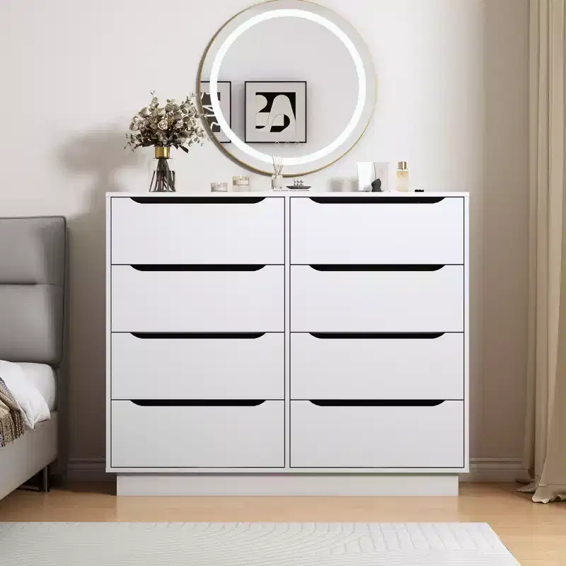 Large wooden storage cabinet with 8 drawers, suitable for bedroom, living room, or entryway