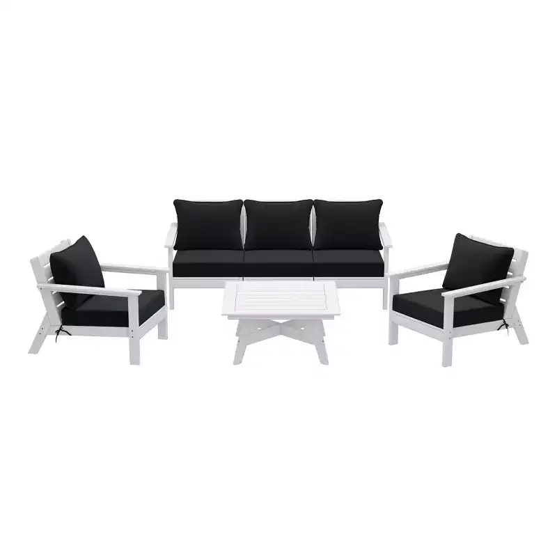 WestinTrends Avalon Outdoor 6-Piece Modular Sectional Patio Furniture Sofa Set, White/Black