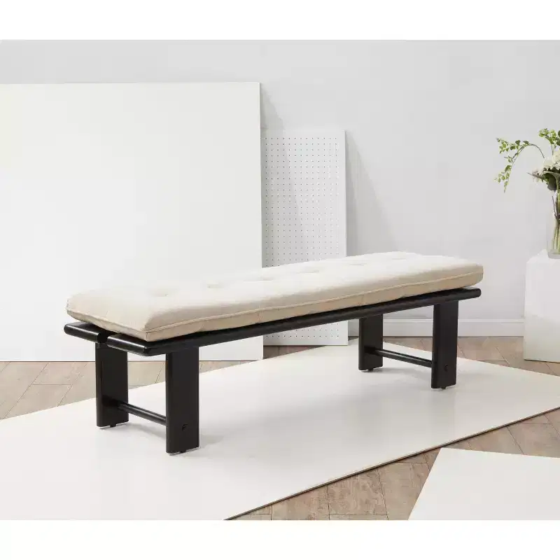 Bartolili Wood & Cushion Bench - SFV5116 - Beige/Black - Safavieh Couture