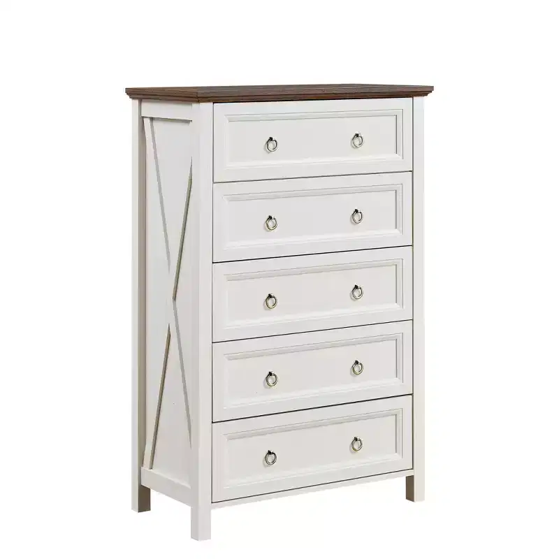 Okak Farmhouse Style Console Dressers with Drawers,Chest of Drawers for Bedroom,Wooden Dresser with Retro Handle Ring