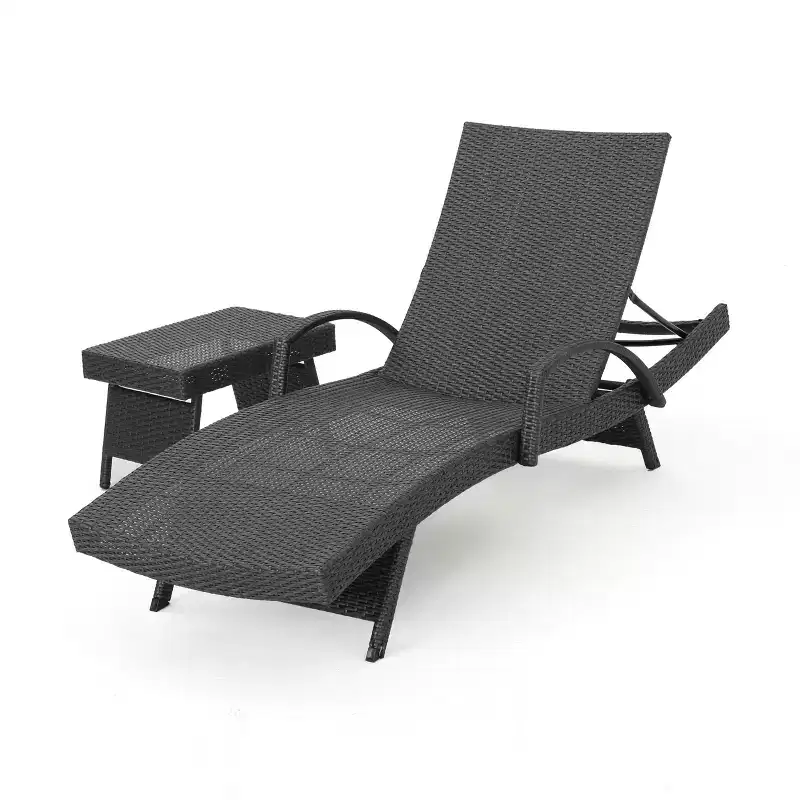Salem 2pc Wicker Armed Chaise Lounge with Side Table - Gray - Christopher Knight Home