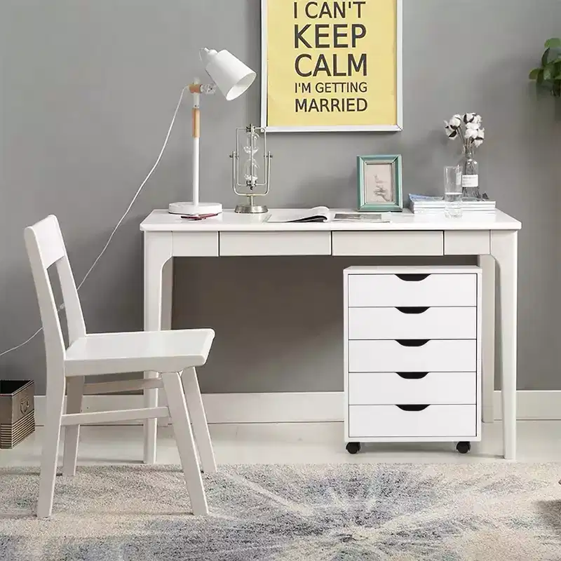 5 Drawer Chest Storage Dresser Floor Cabinet Organizer with Wheels, White