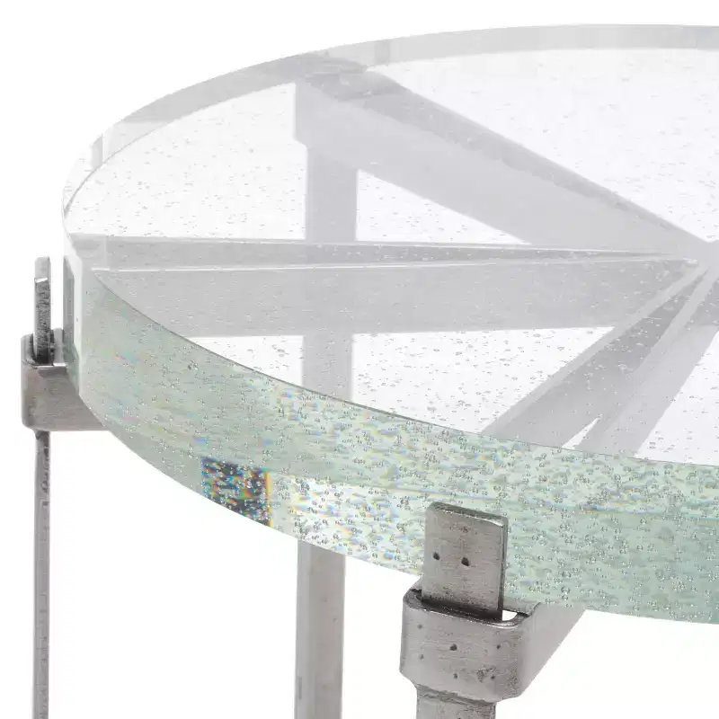 Evyanna Round Bubble Glass Accent Table - AMH8347A - Silver/Clear - Safavieh Couture