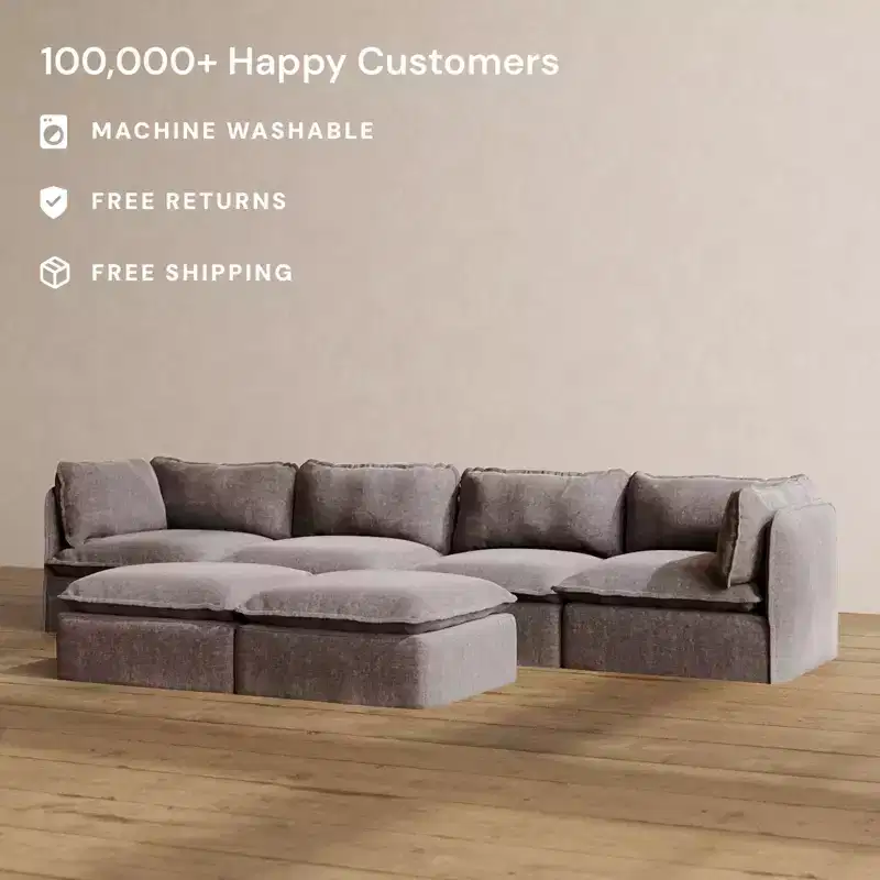 Modular Washable 4-Seater Sofa with Bench Ottoman
