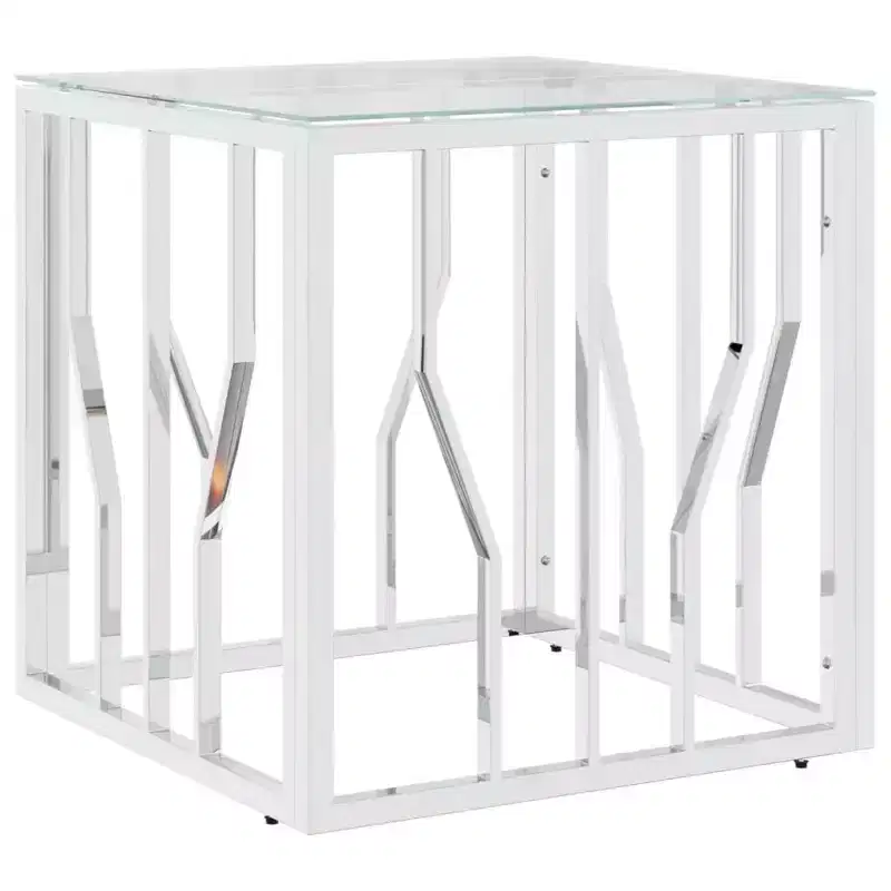 Coffee Table Silver, Marble Stainless Steel, Tempered Glass Medium - Silver Glass