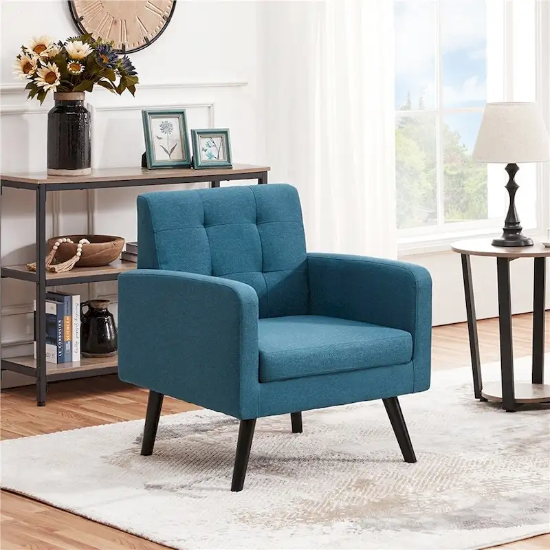 Yaheetech Mid Century Modern Fabric Arm Chair Tufted Accent Chair with Rubber Wooden Leg