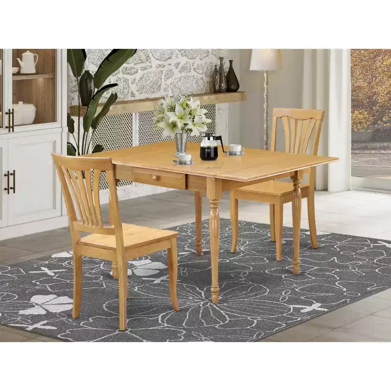 HomeStock 3-Piece Natural Brown Oak Finish Solid Wood Top With Dropleaf Dining Table Set for Small Spaces