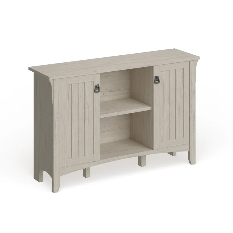 Antique White Storage Cabinet with Doors - 46.22L x 12.76W x 29.96H - 46.22L x 12.76W x 29.96H