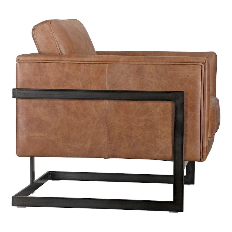 Industrial Cappuccino Leather and Iron Club Chair