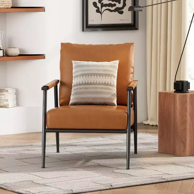 Christopher Knight Home Wayne Faux Leather and Metal Accent Chair, Brown/Black
