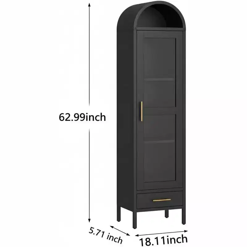 Steel Arched Bookcase with Glass Doors 62.99''H x 18.11''W x 5.71''D