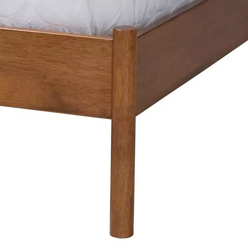 Baxton Studio Queen Size Edwina Boucle Fabric and Wood Platform Bed Light Gray/Walnut Brown