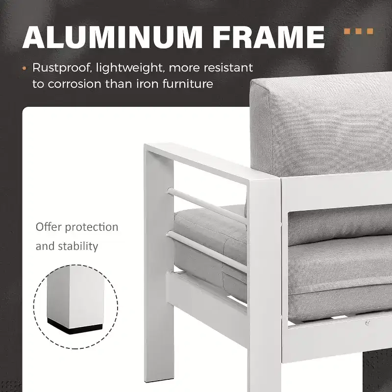 Heynemo Aluminum Patio Furniture Set with Coffee Table, Modern Outdoor Furniture Couch with Water-Resistant Cushion for Balcony Backyard