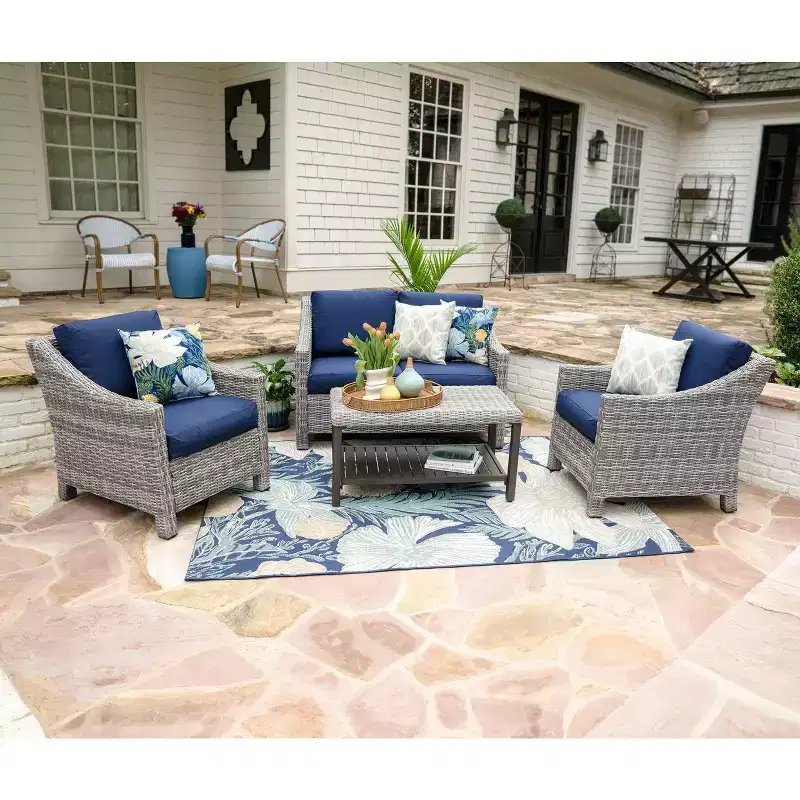 Leisure Made Marietta 4pc Wicker Seating in Navy Fabric