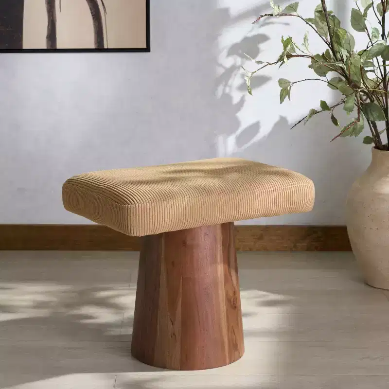 Bennato Wood Base Stool - SFV5797 - Tan/Brown - Safavieh Couture