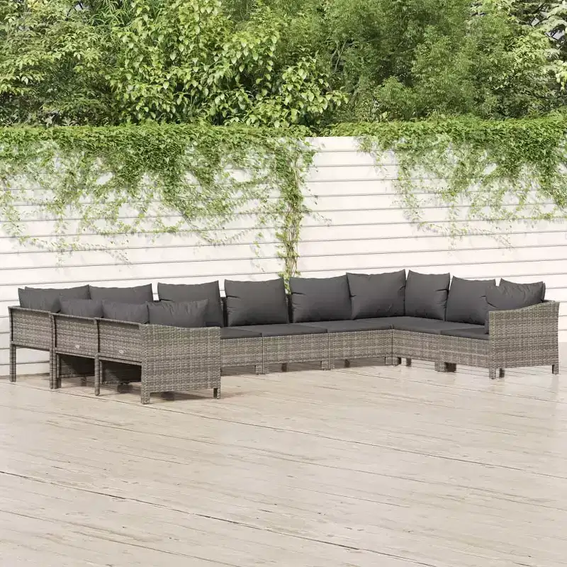 vidaXL Garden Lounge Set Grey PE Wicker, Powder-Coated Steel, Polyester