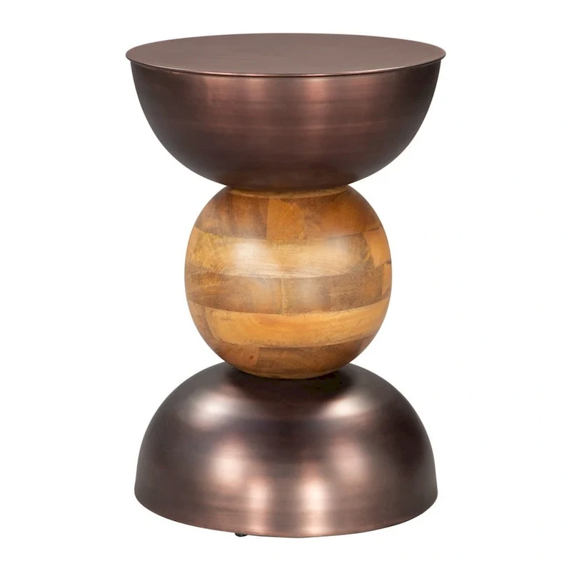 HomeRoots 20 Bronze and Brown Iron and Solid Wood Round Pedestal End Table - 14' X '20.3' X '14