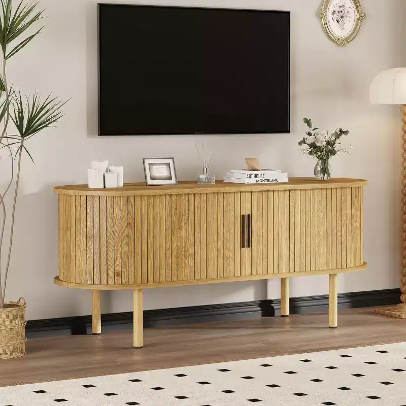 47.2-Inch TV Stand, Modern Entertainment Center with Sliding Doors and Storage, for Living Room and Bedroom