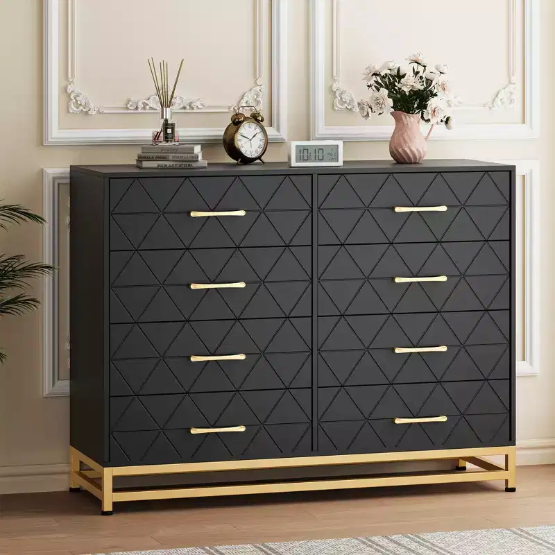 8 Drawer Dresser, Chest of Drawers for Bedroom with Metal Handles and Legs, Space Saving for Living Room, Entryway