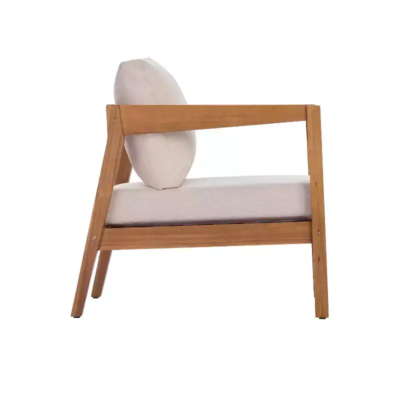 Christopher Knight Home Marine Farmhouse Acacia Wood Upholstered Patio Lounge Chair with Cushion
