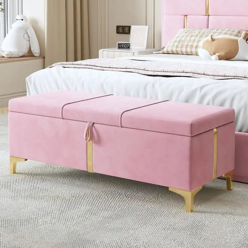 47.20 Upholstered Storage PU Bench with Fully Assembled Metal Legs