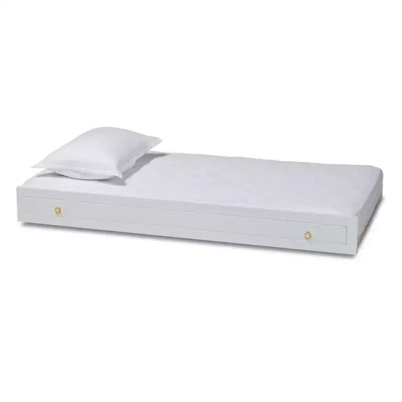 Baxton Studio Twin Alya Wood Trundle White/Gold: Rubberwood & MDF Frame, No Box Spring Needed