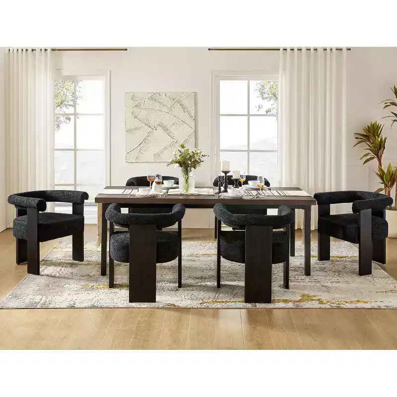 Gerry Boucle Dining Chair Set of 6 With Round Solid Back|ART OF LIVING DESIGNS