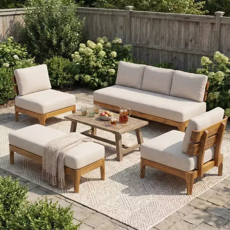 Christopher Knight Home Rakesh Modern 4 Piece Acacia Patio Chat Set with Cushion (Table Not Included)