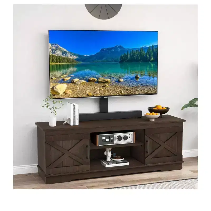 Farmhouse TV Stand with Height Adjustable Mount for TVs Up to 70 Inches, Entertainment Center Media Console for Living Room