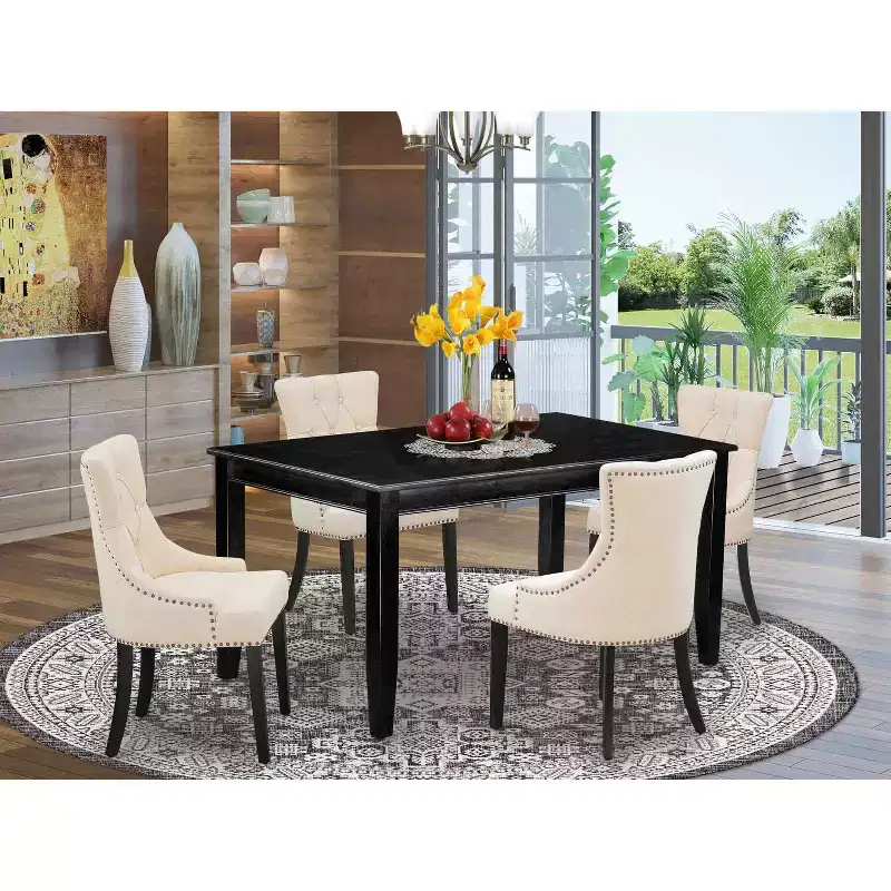 5-Piece Black Finish Solid Wood Top - Rectangular Dining Room - Seats 4
