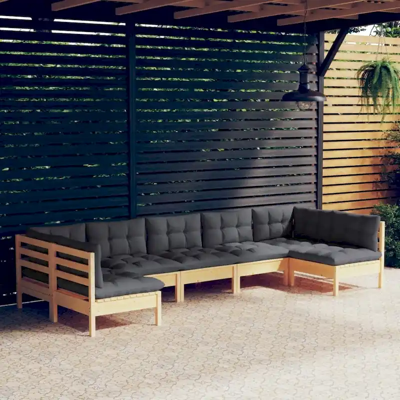 vidaXL Solid Pinewood Patio Lounge Set 7 Piece with Cushions Multi Colors - 25 x 25 x 24.6