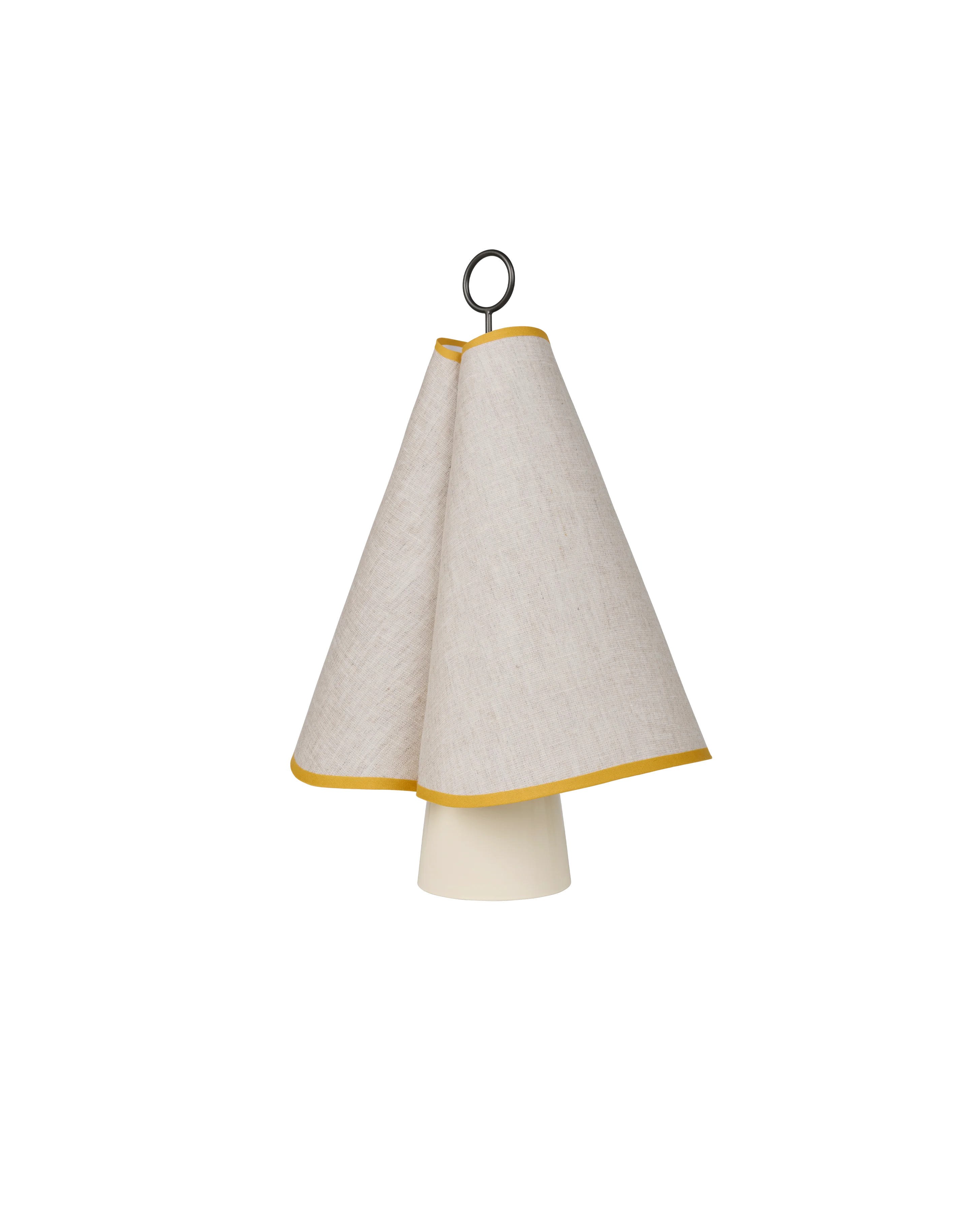 Coastal Poppy Yellow Canvas & Ceramic Portable Lamp with Brass Handle for Living Room or Bedroom