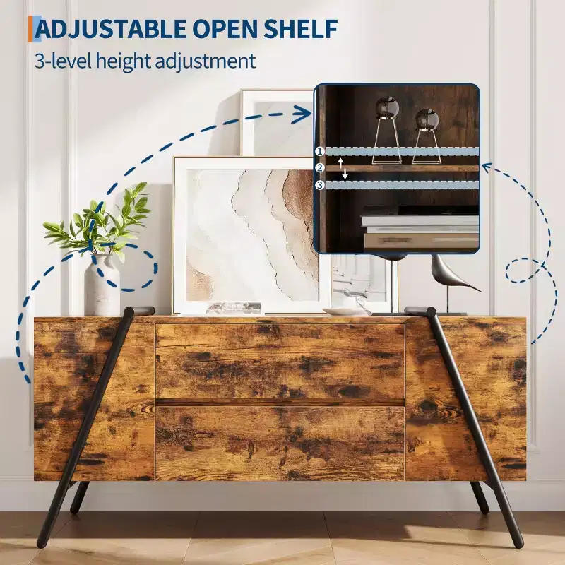 TV StandModern Entertainment Center with Adjustable Shelf, 2 Drawers, Media Console, u-Shaped Metal Legs, for Living Room, Bedroom, Office Furniture
